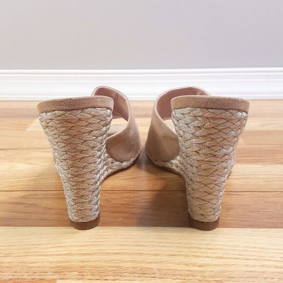 STUART WEITZMAN Womens Sandals Size 10 Tan Suede Wedge Slide Wicker SLIDEWALK - Picture 4 of 7